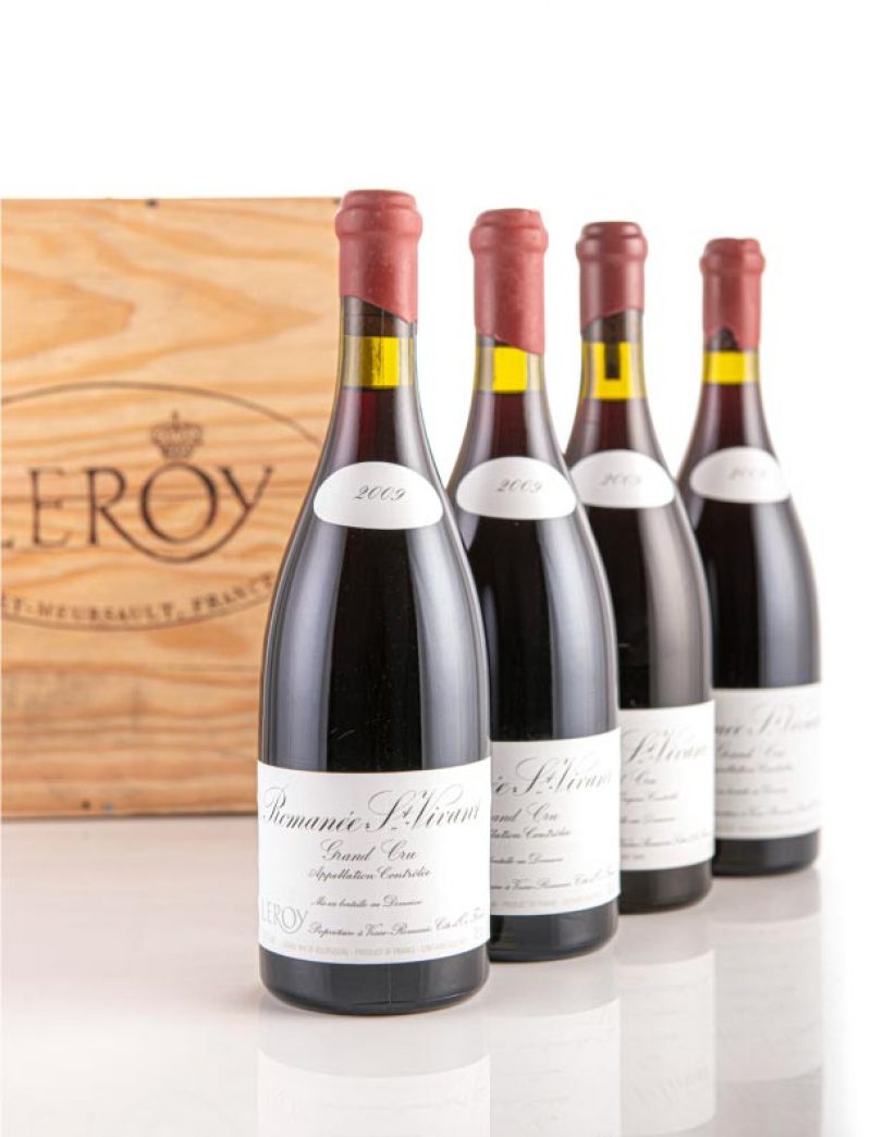 Lot 714: 4 bottles 2009 Domaine Leroy Romanee St. Vivant in OWC